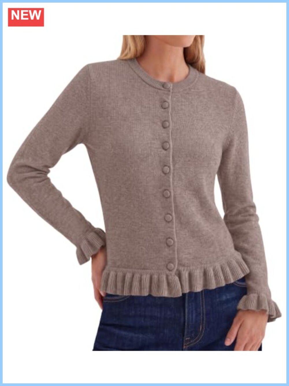 Womens Ruffle Button Down Cardigan Lightweight Knit Sweater